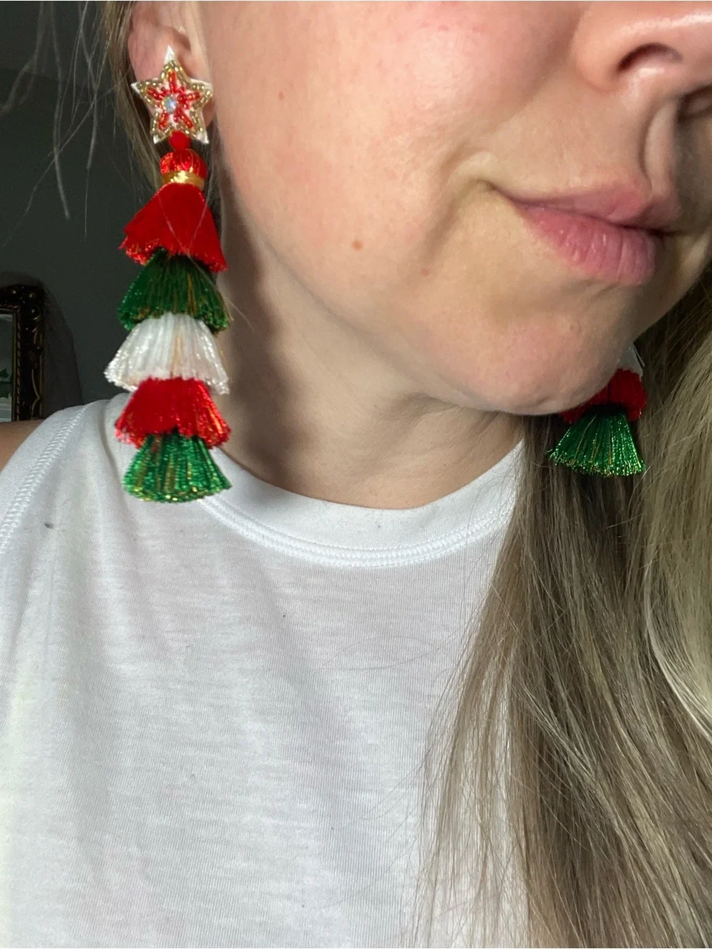 Tassel Fringe Christmas Tree Beaded Dangle Earrings